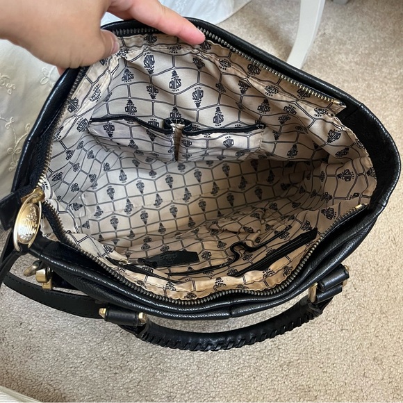 Mark Cross Genuine Black Leather Satchel Tote Bag Purse Cross Body Gold HW - Picture 9 of 15